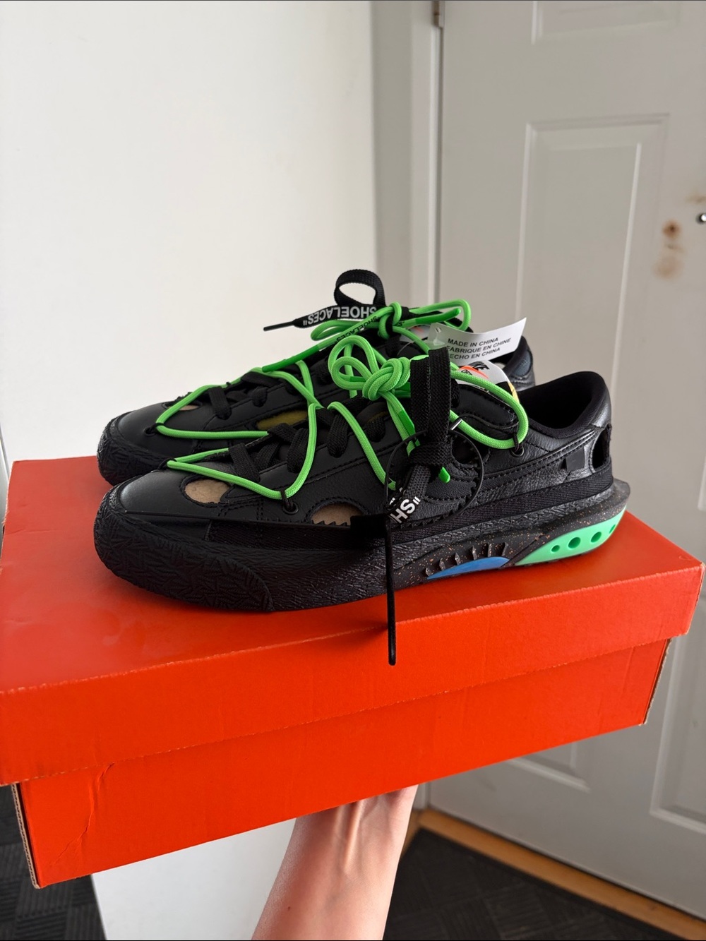 Off-White Black Sneakers with Neon Green Accents